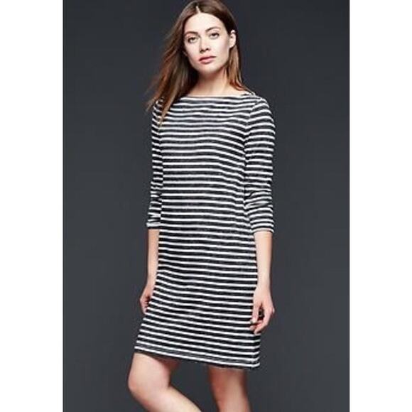 Gap Women's Long Sleeve Striped Boat Neck Shift Mini Dress Stretch Nautical L - Picture 1 of 5